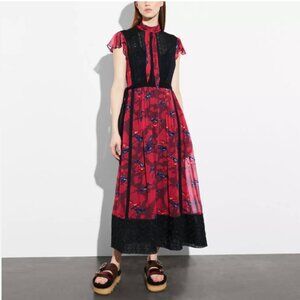 Designer Coach - Horse Print Lacework Maxi Dress with Necktie